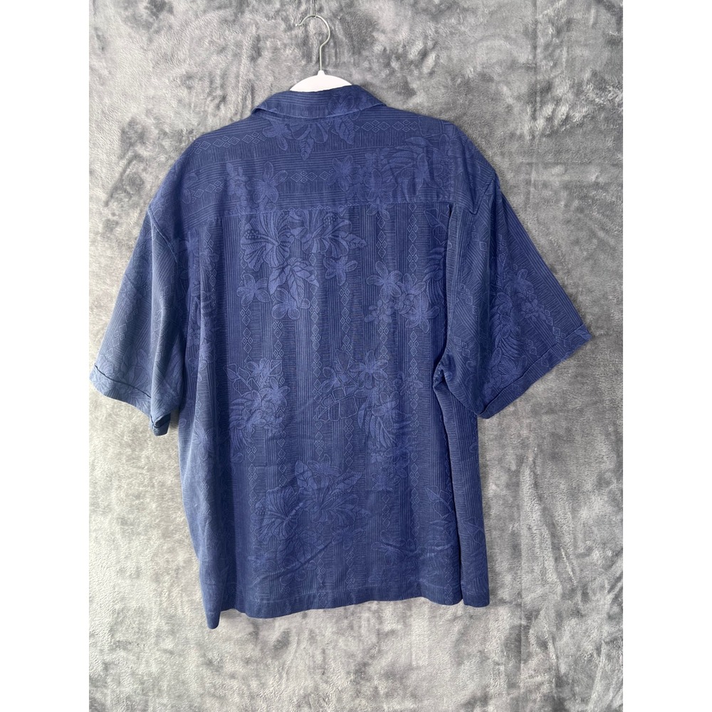 Jamaica Jaxx Mens XL Blue 100% Silk Jacquard Floral Camp Shirt Short Sleeve - Picture 12 of 14